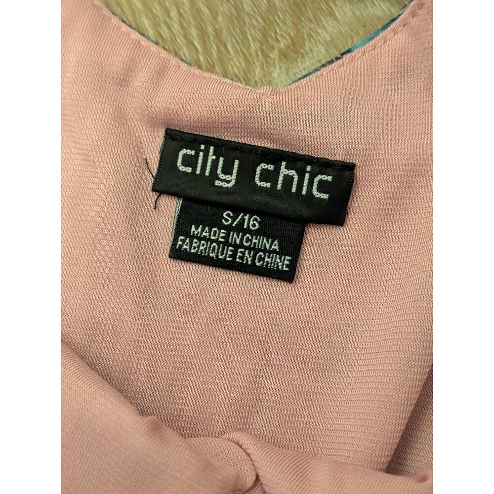 City Chic Tank Sundress Crisscross Belted Pink Patchwork Pattern Lined Plus 0XL - Picture 3 of 15